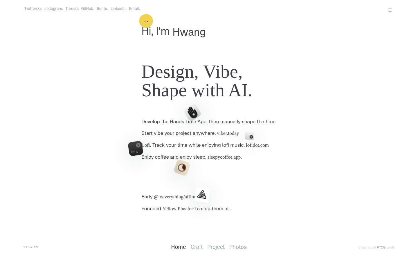 Hwang homepage screenshot