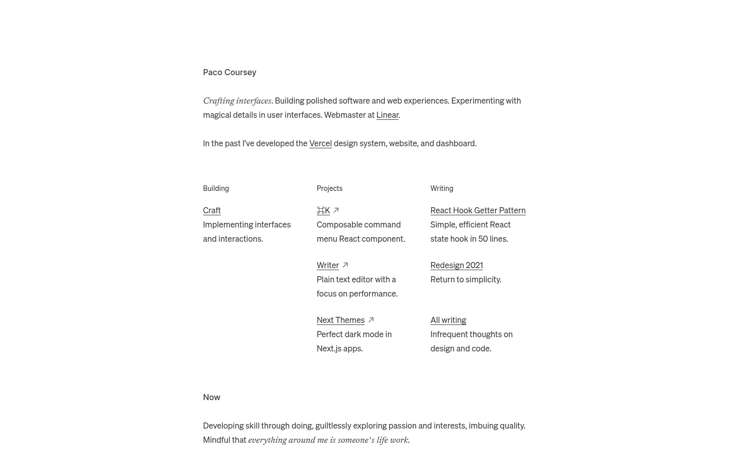 Paco Coursey homepage screenshot